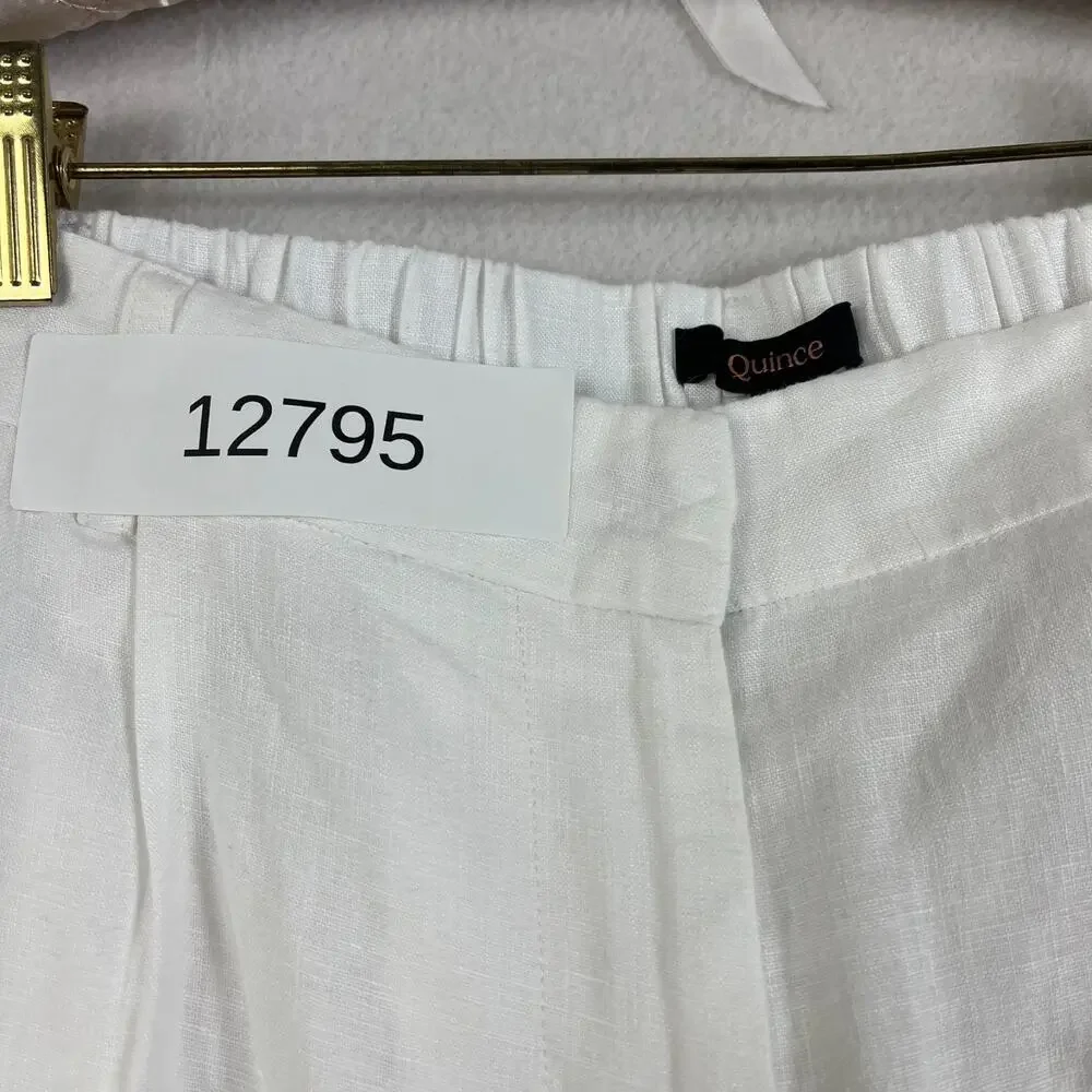Quince European Linen Luxe Pleated White Trouser Pants Women's Size Medium